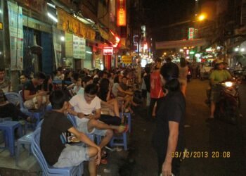 backpacker tourist city street