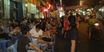 backpacker tourist city street