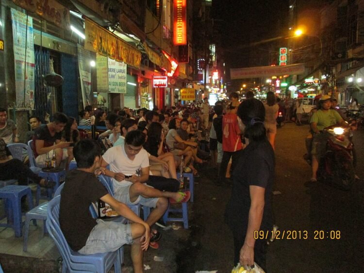 backpacker tourist city street